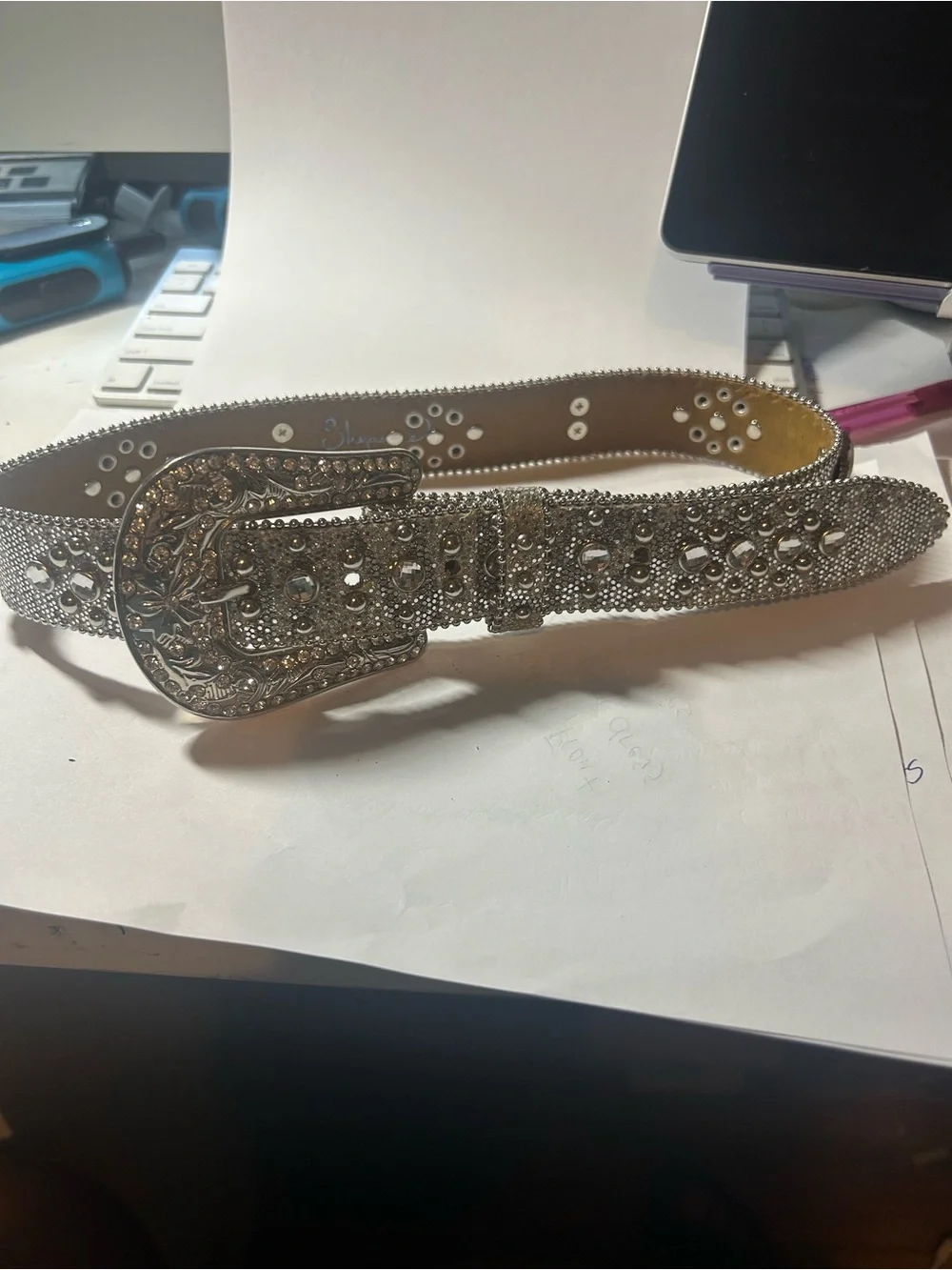 ~Sparkling Silver Crosses  Rhinestone Leather Girl's Western Belt